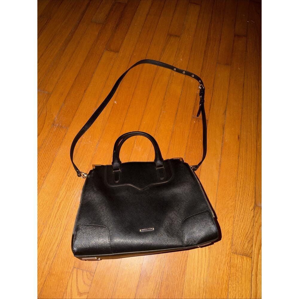 Rebecca Minkoff Black Leather Handbag Handles Shoulder Strap Silver Zipper Accen
